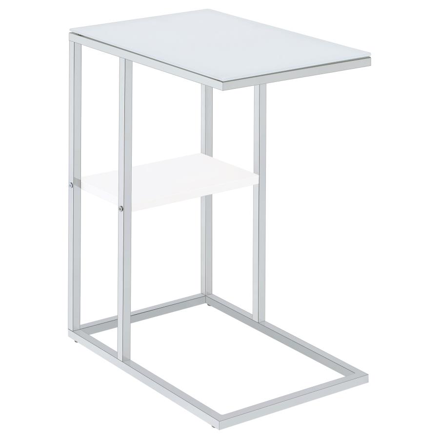 Daisy Glass Top C-Shaped Sofa Side Table White and Chrome (image for) Daisy Glass Top C-Shaped Sofa Side Table White and Chrome
