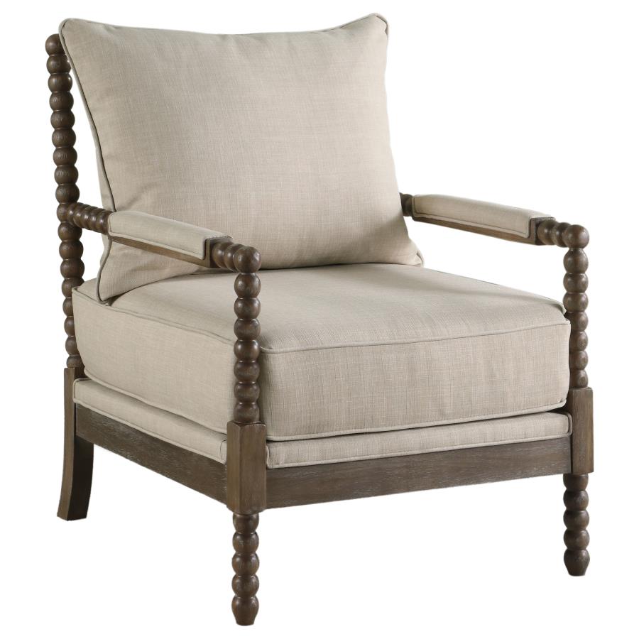 Blanchett Upholstered Bobbin Accent Chair Beige and Natural (image for) Blanchett Upholstered Bobbin Accent Chair Beige and Natural