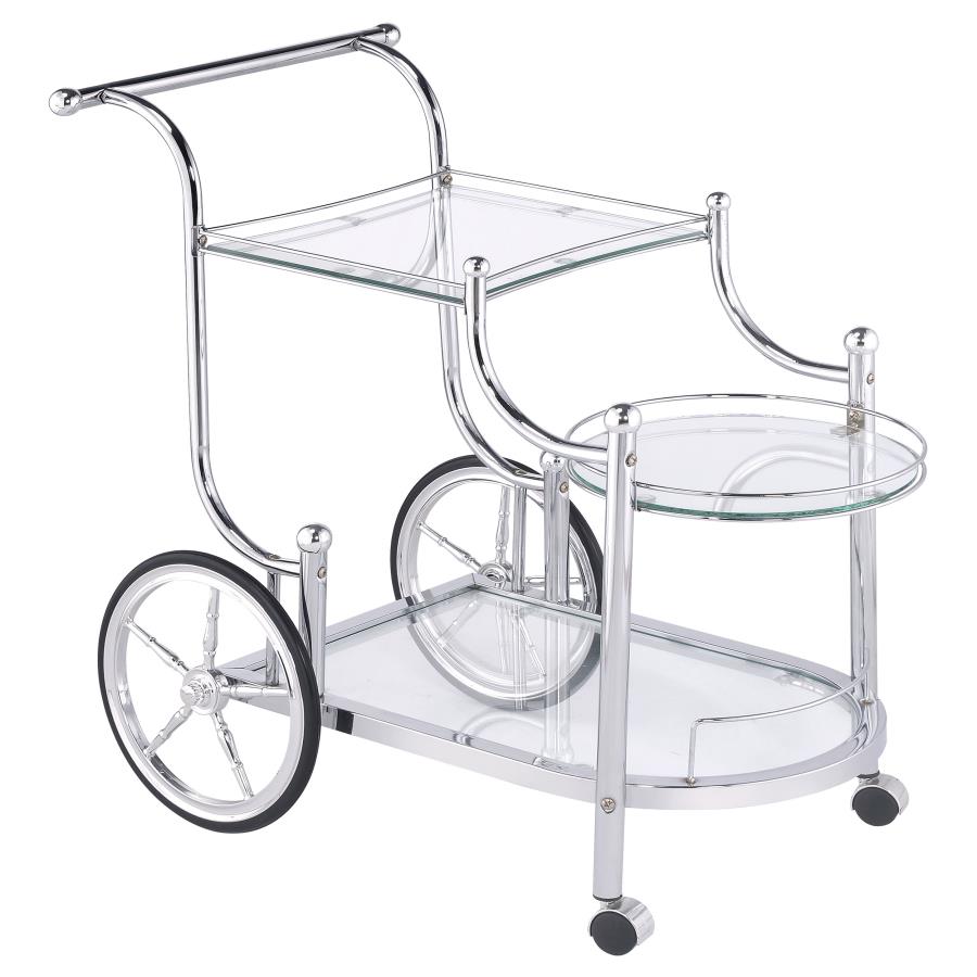 Sarandon 3-tier Glass Shelf Metal Bar Cart Chrome (image for) Sarandon 3-tier Glass Shelf Metal Bar Cart Chrome