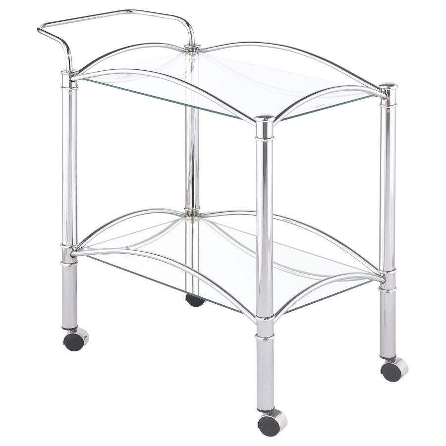 Shadix 2-tier Rectangular Glass Shelf Metal Bar Cart Chrome (image for) Shadix 2-tier Rectangular Glass Shelf Metal Bar Cart Chrome