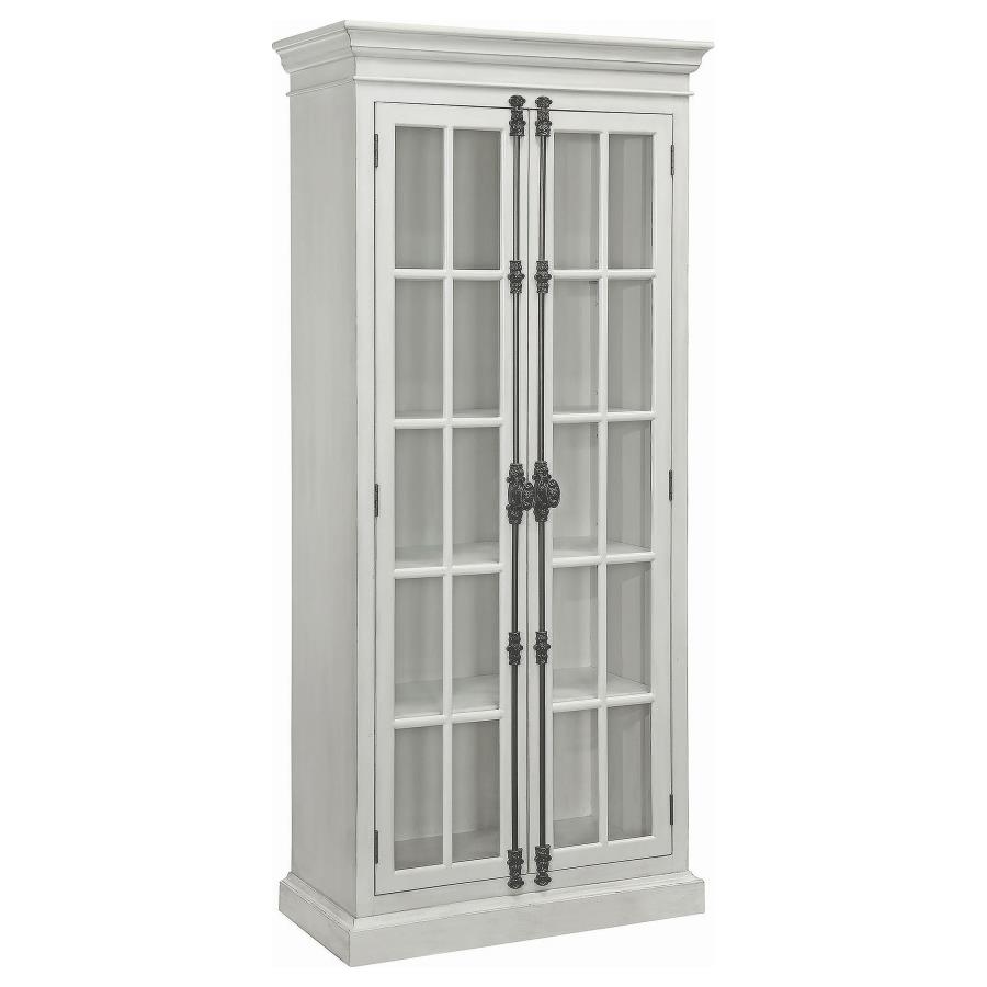 Toni 2-door Wood Tall Storage Cabinet Distressed White (image for) Toni 2-door Wood Tall Storage Cabinet Distressed White