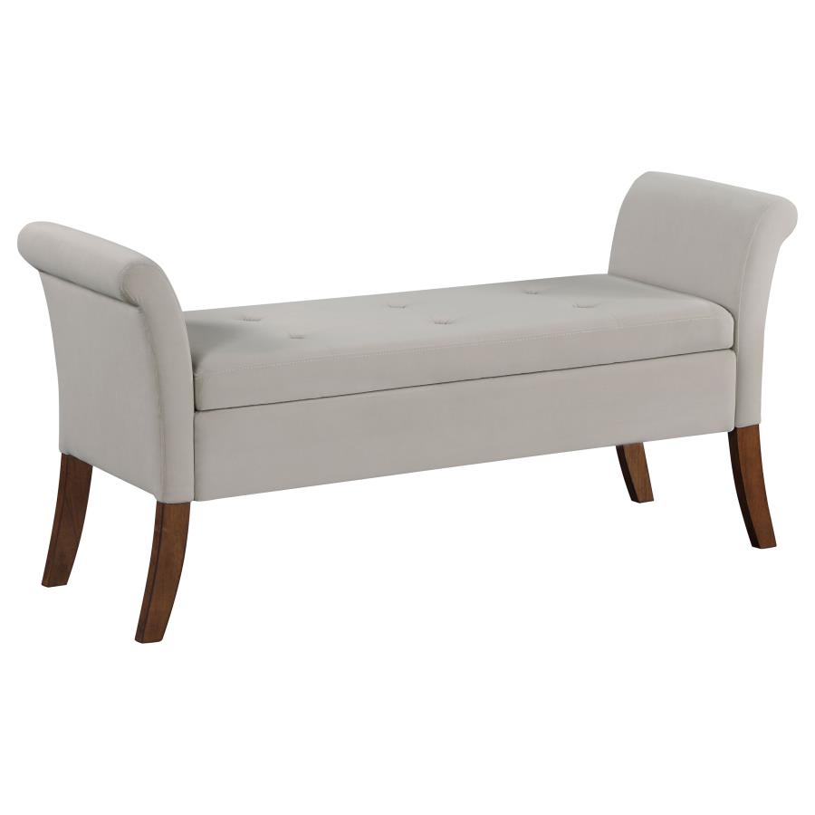Farrah Velvet Upholstered Rolled Arm Storage Bench Beige (image for) Farrah Velvet Upholstered Rolled Arm Storage Bench Beige