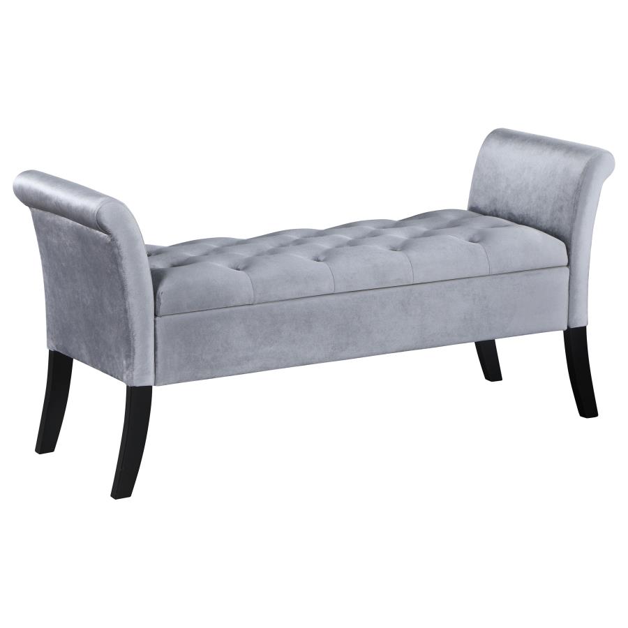 Farrah Velvet Upholstered Rolled Arm Storage Bench Silver (image for) Farrah Velvet Upholstered Rolled Arm Storage Bench Silver