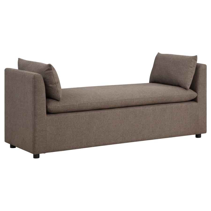 Robin Upholstered Accent Bench with Armrests Brown (image for) Robin Upholstered Accent Bench with Armrests Brown
