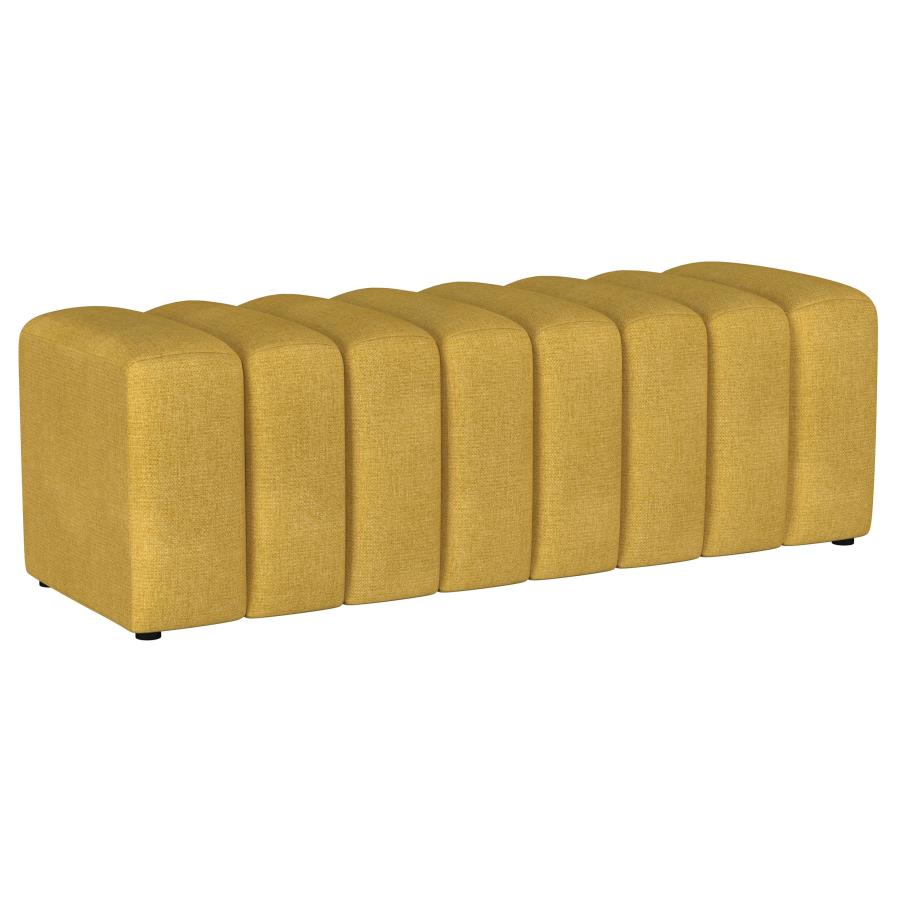 Summer Fabric Upholstered Tufted Accent Bench Mustard Yellow (image for) Summer Fabric Upholstered Tufted Accent Bench Mustard Yellow