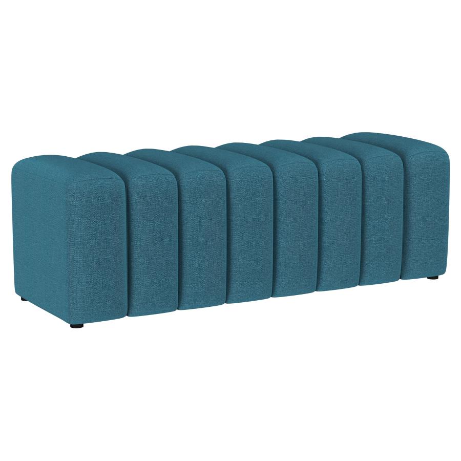 Summer Fabric Upholstered Tufted Accent Bench Peacock Blue (image for) Summer Fabric Upholstered Tufted Accent Bench Peacock Blue