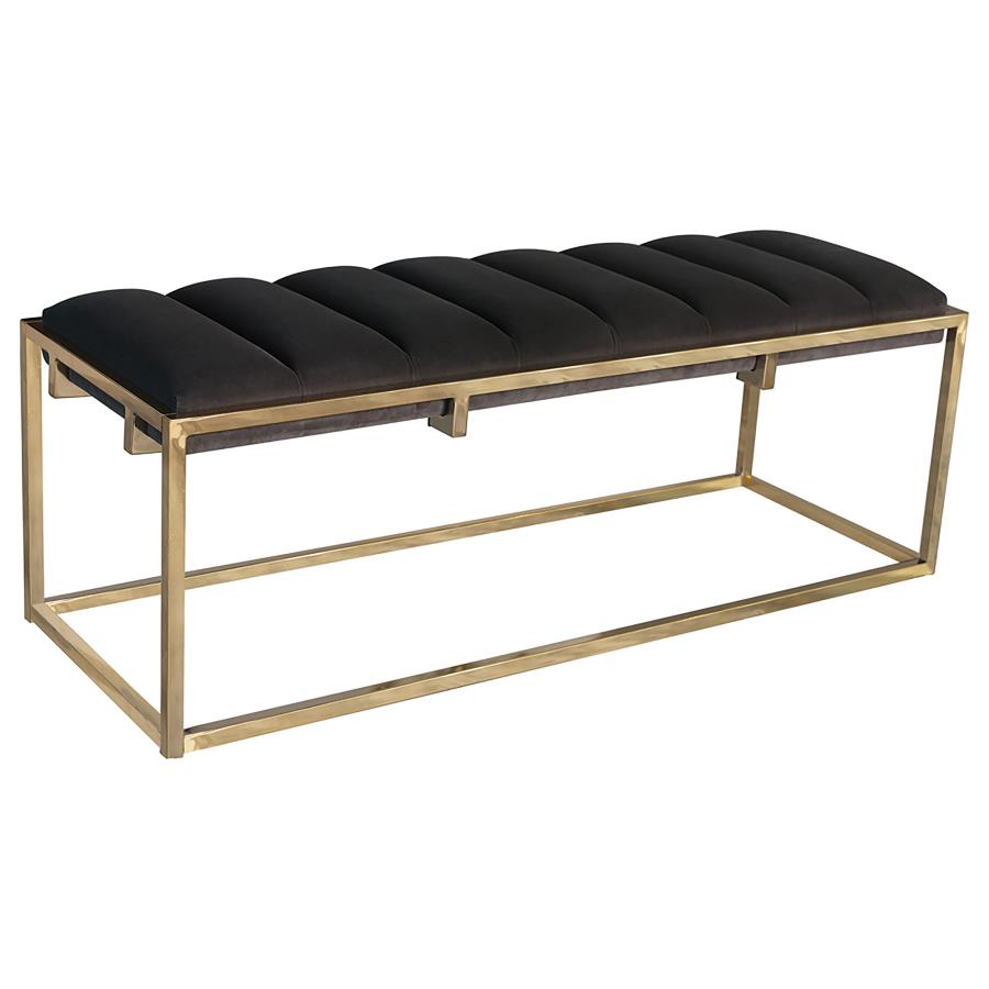 Lorena Velvet Upholstered Bench Dark Grey and Gold (image for) Lorena Velvet Upholstered Bench Dark Grey and Gold