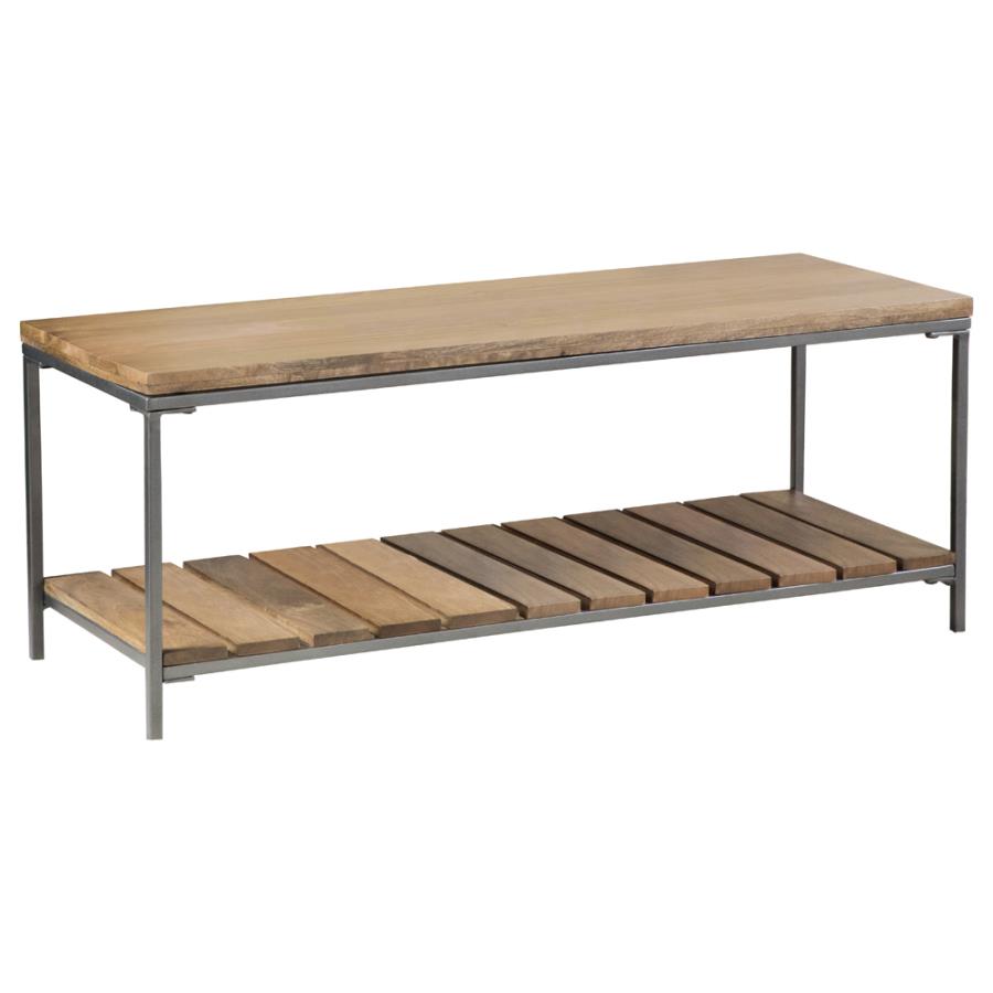 Gerbera Wood Accent Bench with Shelf Natural and Gunmetal (image for) Gerbera Wood Accent Bench with Shelf Natural and Gunmetal