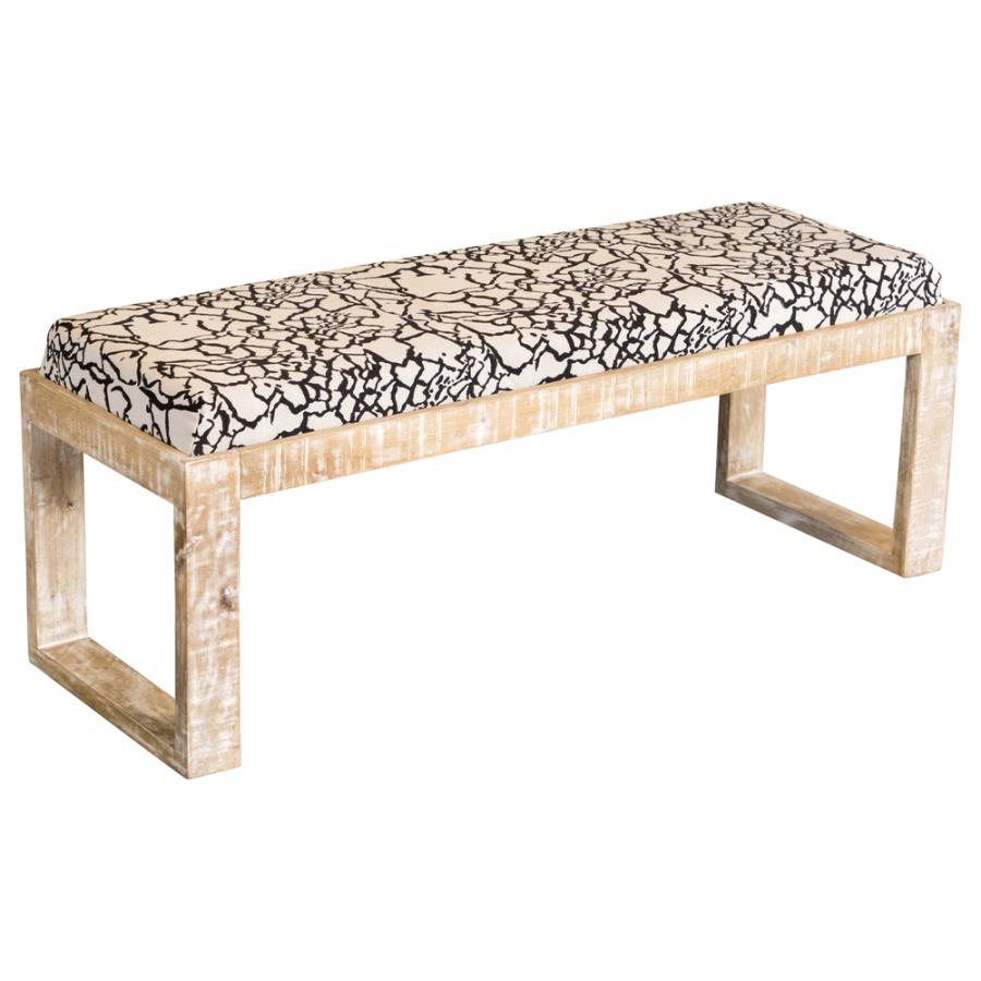 Aiden Fabric Upholstered Accent Bench Distressed White (image for) Aiden Fabric Upholstered Accent Bench Distressed White