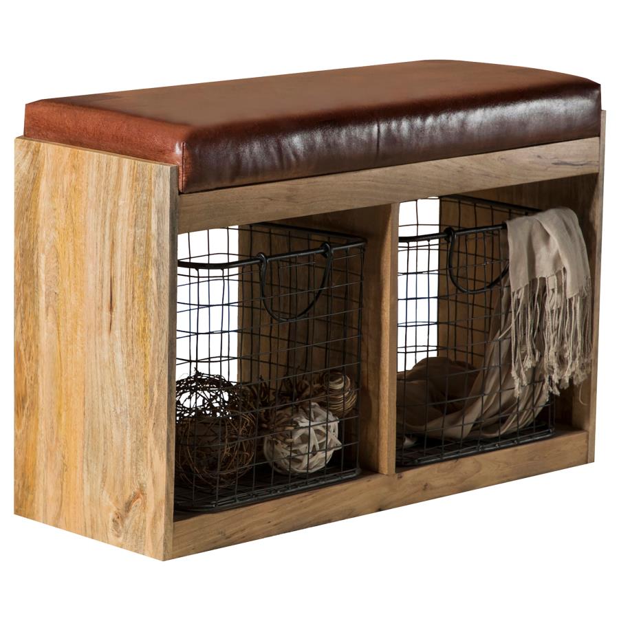 Abrielle Upholstered Accent Bench with Baskets Brown (image for) Abrielle Upholstered Accent Bench with Baskets Brown