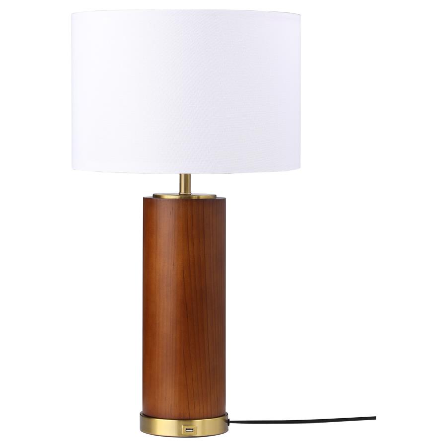 Aziel 28-inch Drum Shade Wood Frame Table Lamp Cappuccino (image for) Aziel 28-inch Drum Shade Wood Frame Table Lamp Cappuccino
