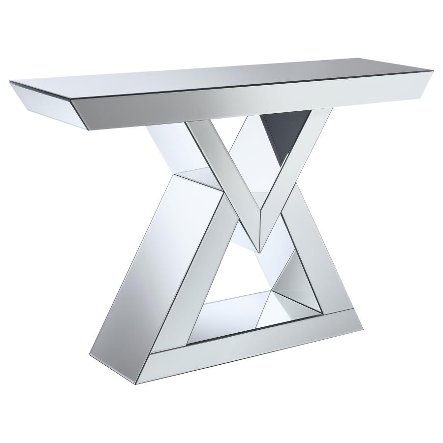 Cerecita Mirrored Triangular Entryway Console Table Silver (image for) Cerecita Mirrored Triangular Entryway Console Table Silver