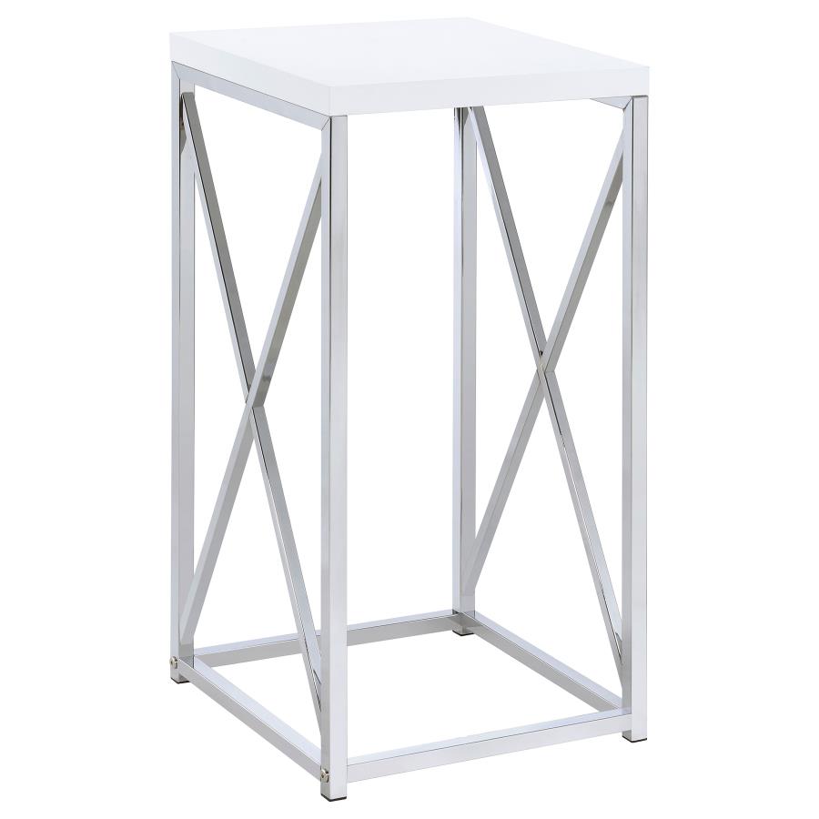 Edmund Square Accent Side Table White High Gloss and Chrome (image for) Edmund Square Accent Side Table White High Gloss and Chrome