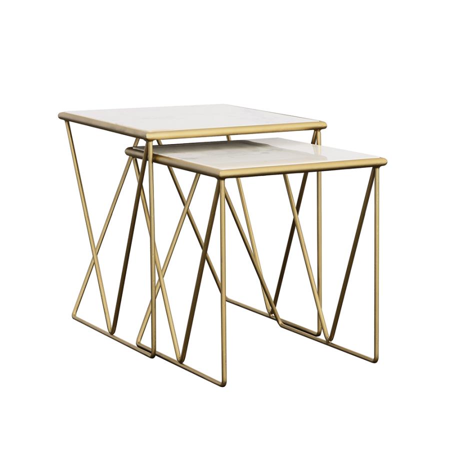Bette 2-piece Marble Top Nesting Table Set White and Gold (image for) Bette 2-piece Marble Top Nesting Table Set White and Gold