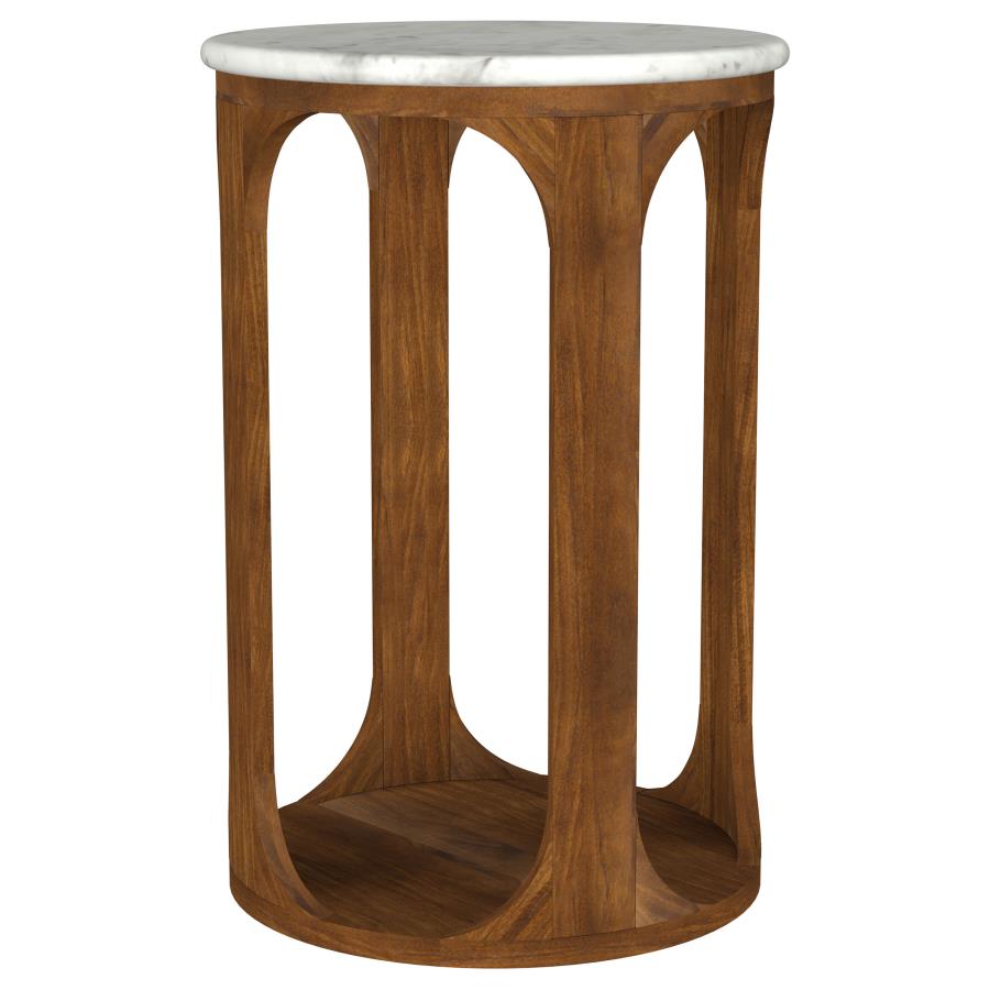 Berkeley Round Marble Top Side Table White and Brown (image for) Berkeley Round Marble Top Side Table White and Brown
