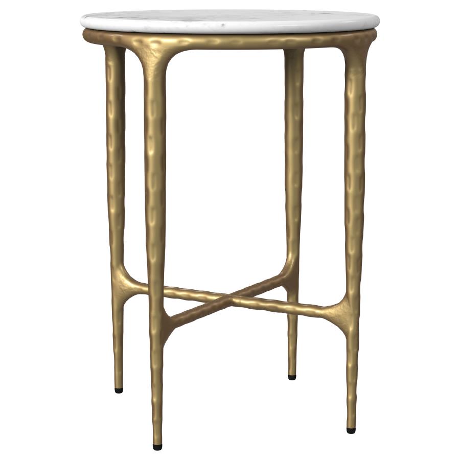 Baldwin Round Marble Top Side Table White and Gold (image for) Baldwin Round Marble Top Side Table White and Gold