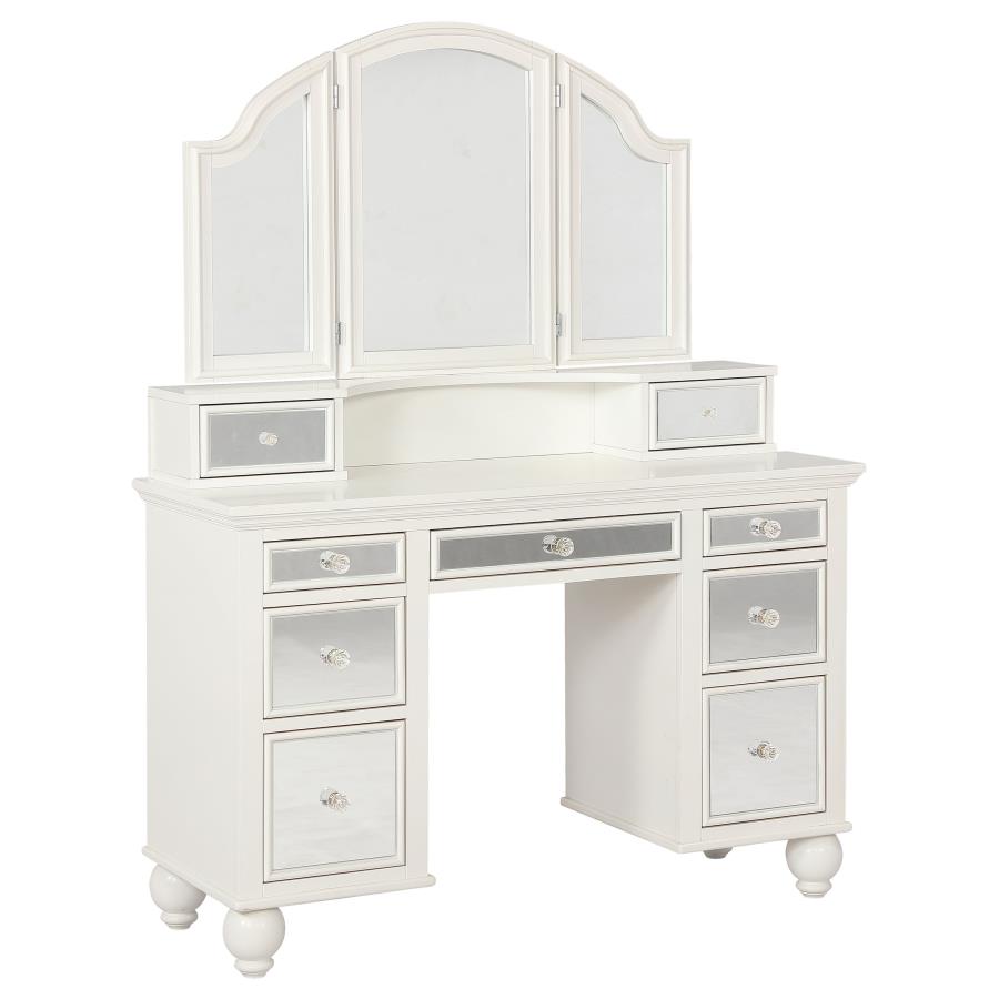 Reinhart Makeup Vanity Table Set White and Beige (image for) Reinhart Makeup Vanity Table Set White and Beige