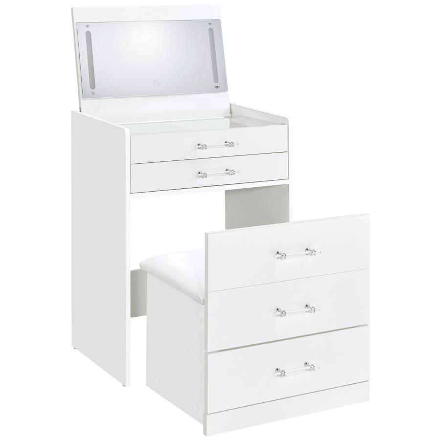 Danbury 3-drawer Makeup Vanity & Stool Set White High Gloss (image for) Danbury 3-drawer Makeup Vanity & Stool Set White High Gloss