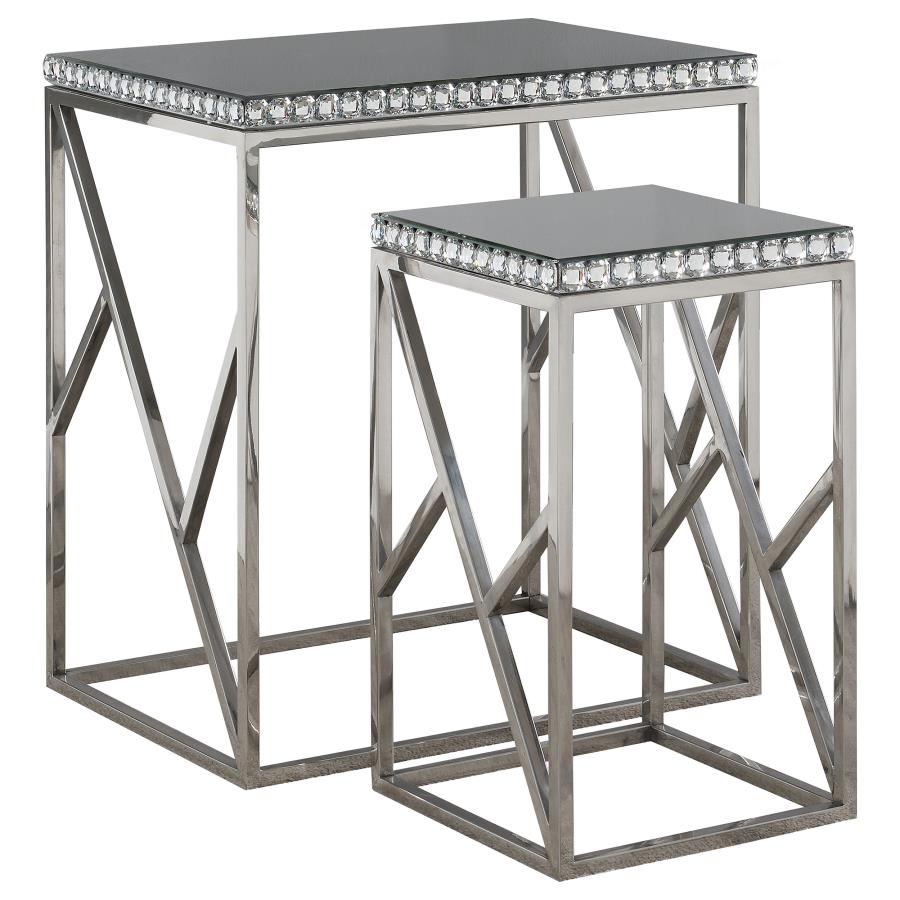 Betsy 2-piece Mirrored Stainless Steel Nesting Tables Silver (image for) Betsy 2-piece Mirrored Stainless Steel Nesting Tables Silver