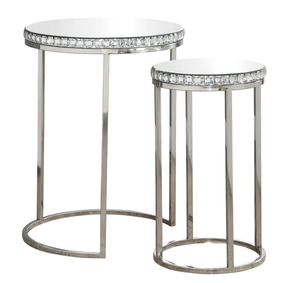Addison 2-piece Round Mirror Top Nesting Tables Silver (image for) Addison 2-piece Round Mirror Top Nesting Tables Silver