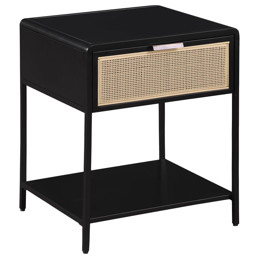 Amherst 1-drawer Radio Weave Cane Metal Bedside Table Black (image for) Amherst 1-drawer Radio Weave Cane Metal Bedside Table Black