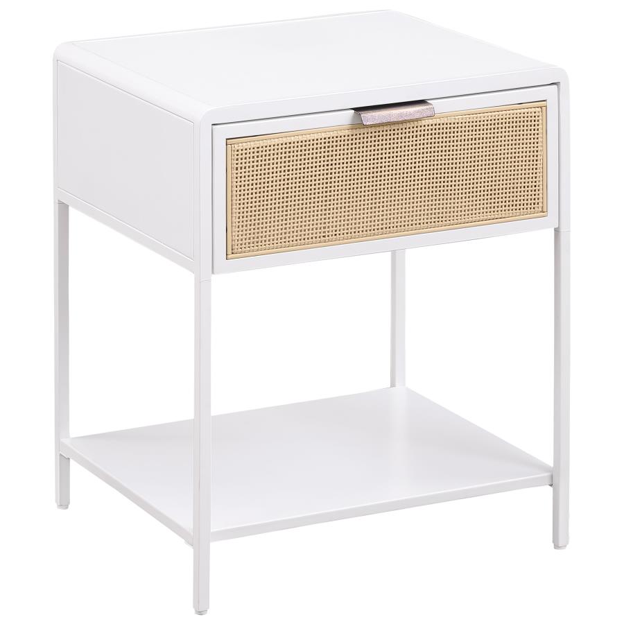 Amherst 1-drawer Radio Weave Cane Metal Bedside Table White (image for) Amherst 1-drawer Radio Weave Cane Metal Bedside Table White