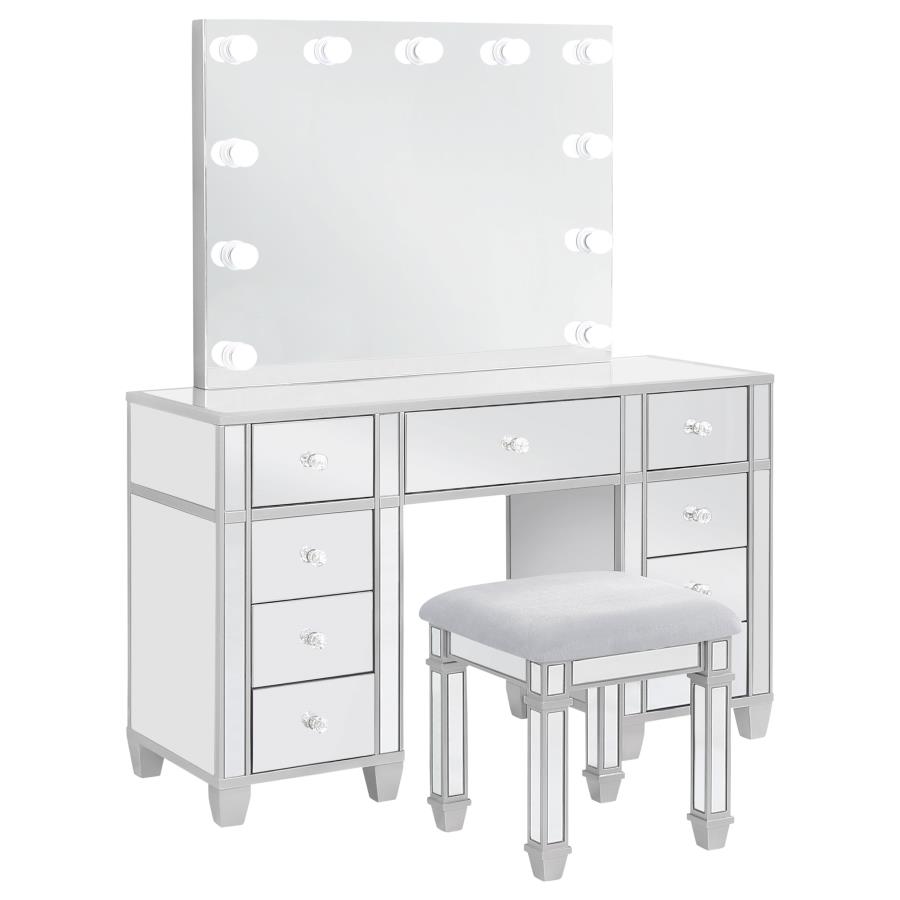 Allora 9-drawer Vanity Set with Lighting Metallic Silver (image for) Allora 9-drawer Vanity Set with Lighting Metallic Silver