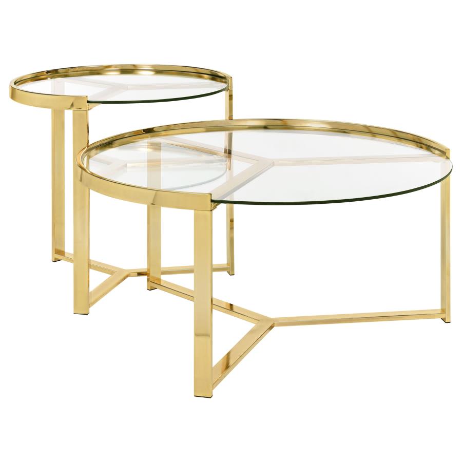 Delia 2-Piece Round Glass Top Nesting Coffee Table Gold (image for) Delia 2-Piece Round Glass Top Nesting Coffee Table Gold
