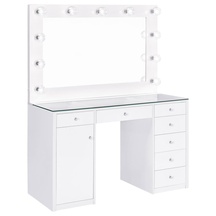 Acena 7-drawer Vanity Set with Lighting White High Gloss (image for) Acena 7-drawer Vanity Set with Lighting White High Gloss