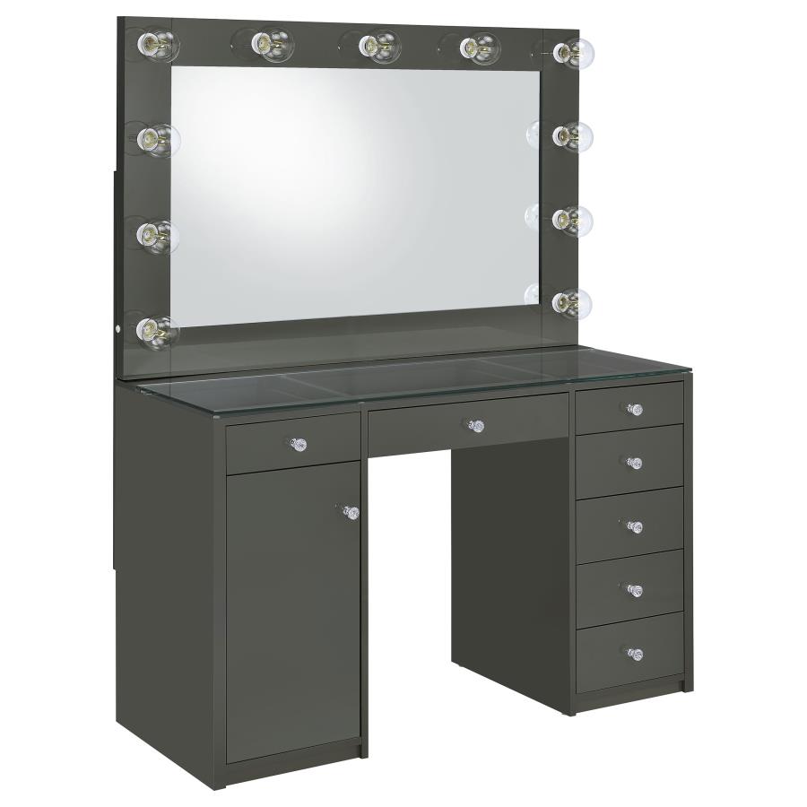 Acena 7-drawer Vanity Set with Lighting Grey High Gloss (image for) Acena 7-drawer Vanity Set with Lighting Grey High Gloss