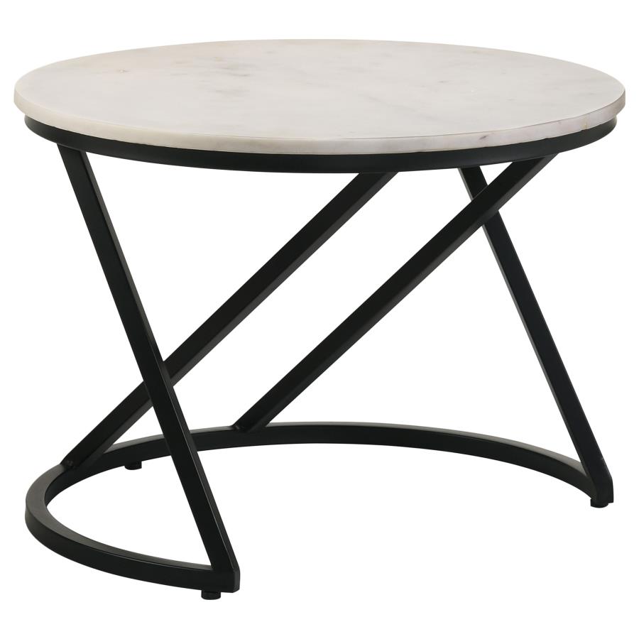 Miguel Round Marble Top Coffee Table White and Black (image for) Miguel Round Marble Top Coffee Table White and Black