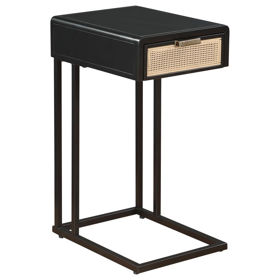 Amherst 1-drawer Radio Weave Cane Metal Side Table Black (image for) Amherst 1-drawer Radio Weave Cane Metal Side Table Black