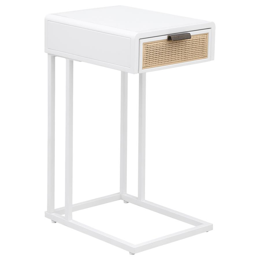Amherst 1-drawer Radio Weave Cane Metal Side Table White (image for) Amherst 1-drawer Radio Weave Cane Metal Side Table White