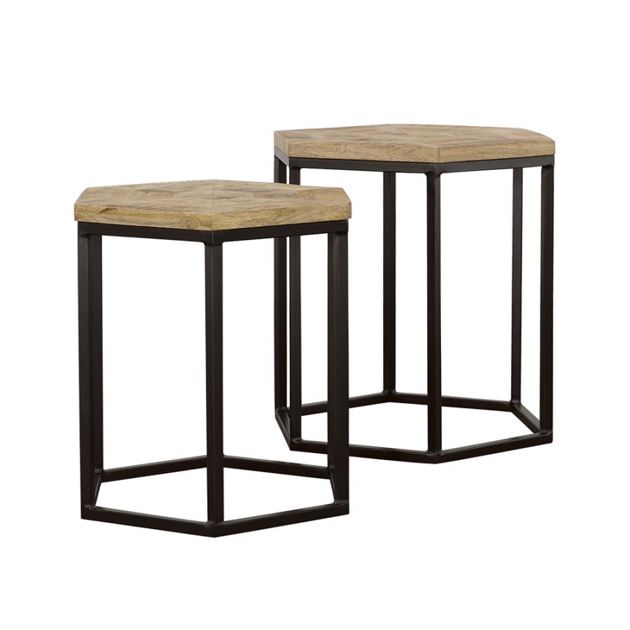 Adger 2-piece Hexagonal Nesting Tables Natural and Black (image for) Adger 2-piece Hexagonal Nesting Tables Natural and Black