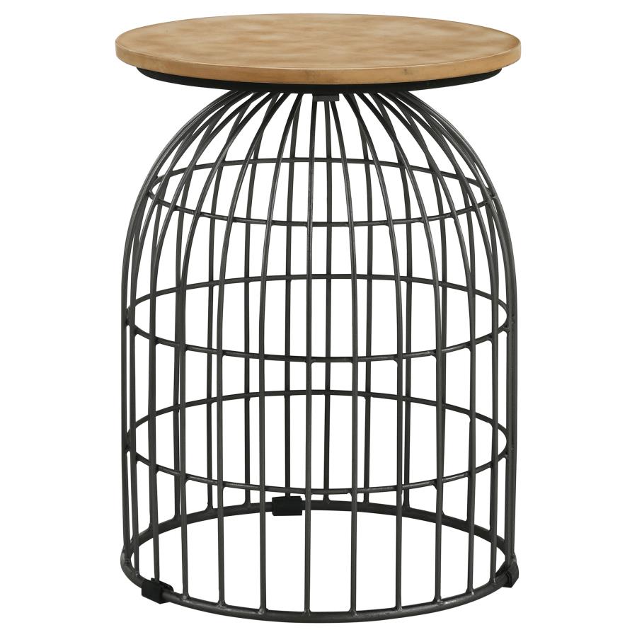 Bernardo Round Wire Frame Side Table Natural and Gunmetal (image for) Bernardo Round Wire Frame Side Table Natural and Gunmetal