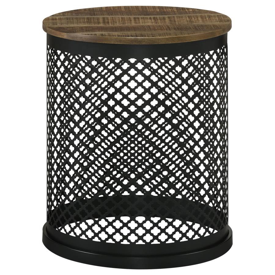 Aurora Round Drum Base Accent Side Table Natural and Black (image for) Aurora Round Drum Base Accent Side Table Natural and Black