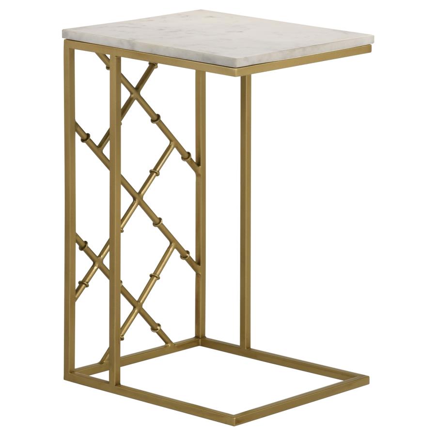 Angeliki Marble Top C-Shape Sofa Side Table Antique Gold (image for) Angeliki Marble Top C-Shape Sofa Side Table Antique Gold