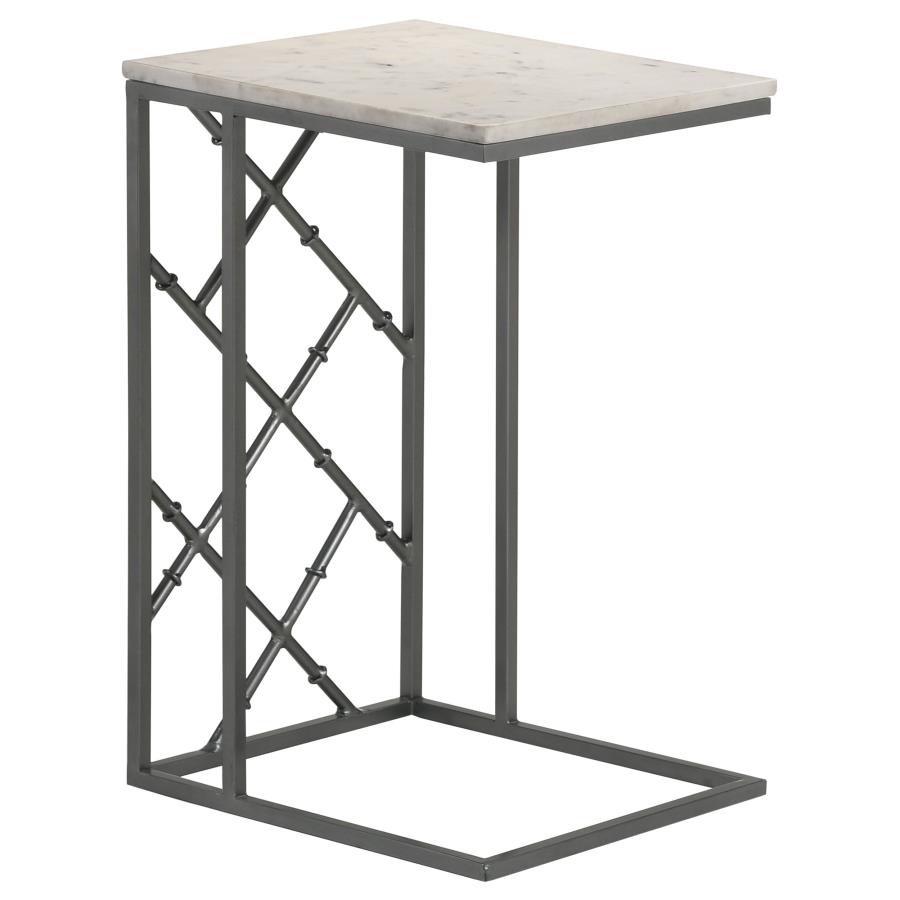 Angeliki Marble Top C-Shape Sofa Side Table Gunmetal (image for) Angeliki Marble Top C-Shape Sofa Side Table Gunmetal