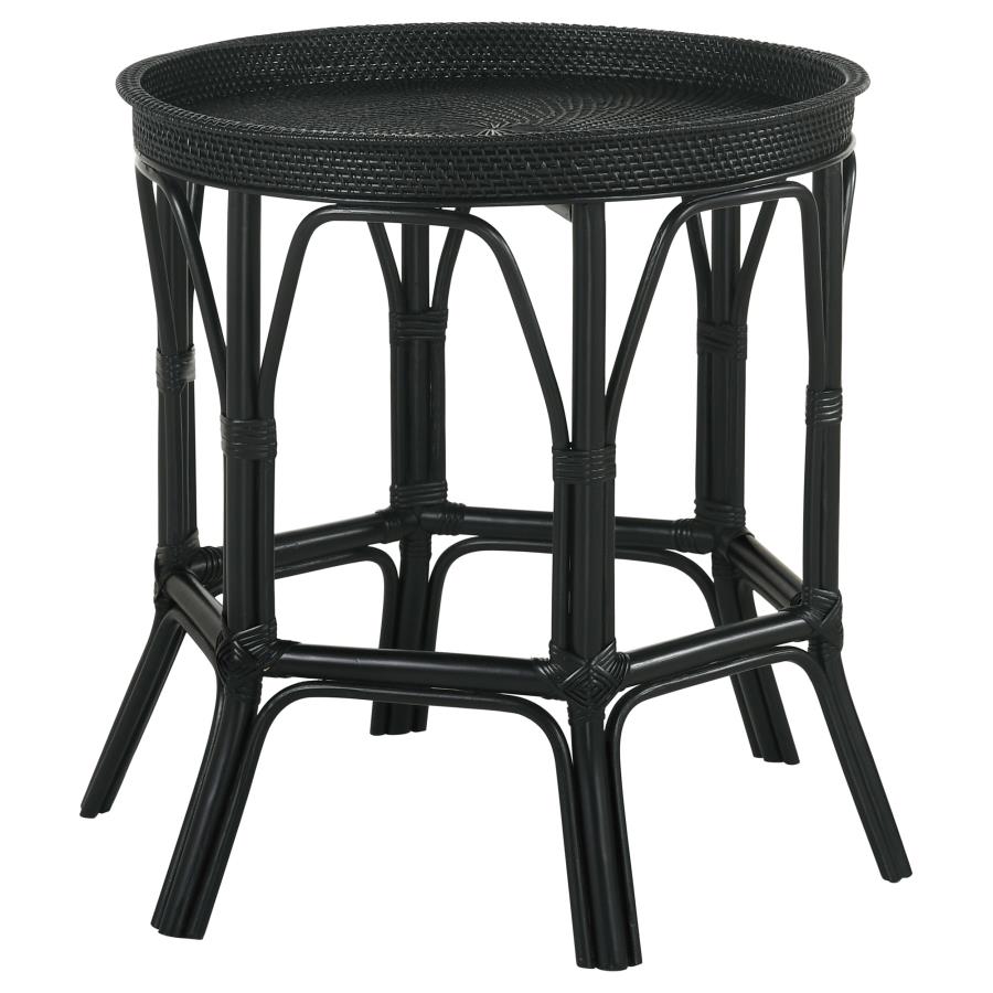 Antonio Round Rattan Tray Top Accent Side Table Black (image for) Antonio Round Rattan Tray Top Accent Side Table Black