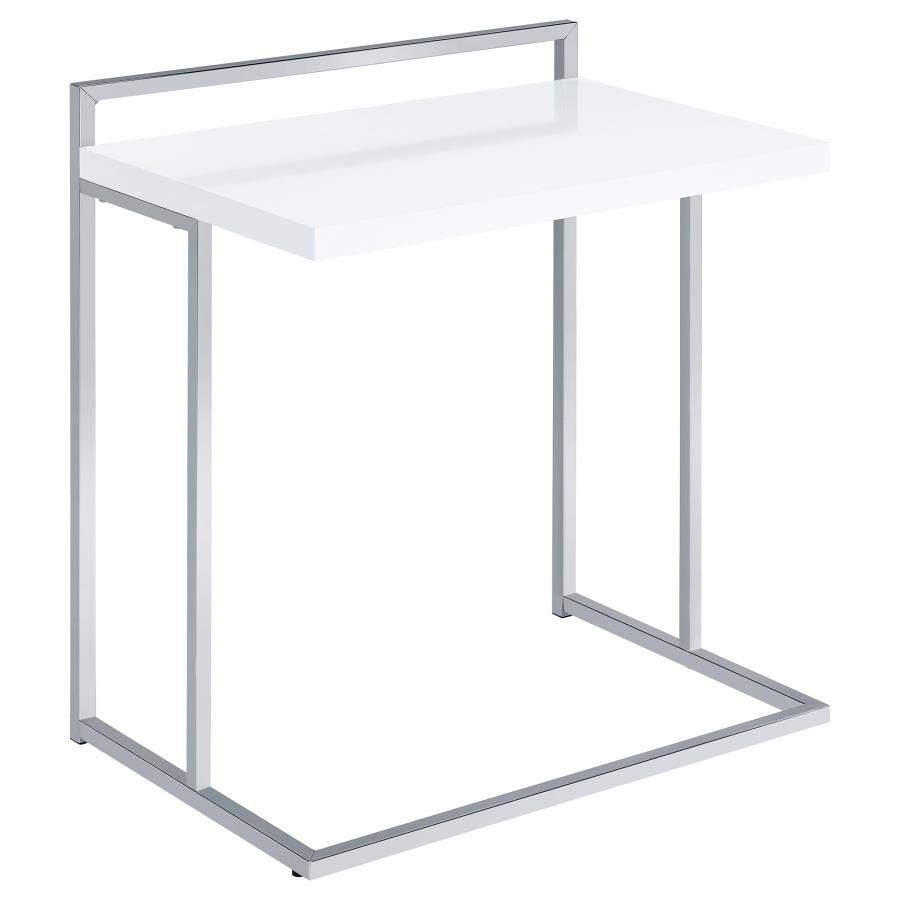 Dani Rectangular C-Shaped Sofa Side Table White High Gloss (image for) Dani Rectangular C-Shaped Sofa Side Table White High Gloss
