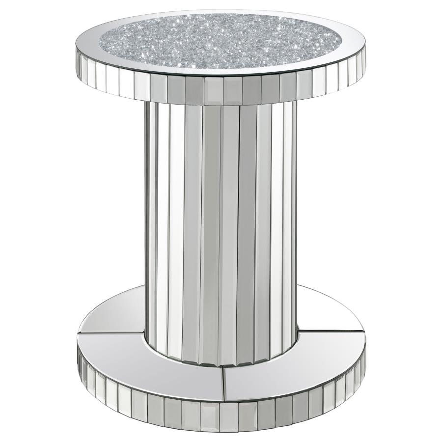Dorielle Round Mirrored Acrylic Crystal Side Table Silver (image for) Dorielle Round Mirrored Acrylic Crystal Side Table Silver