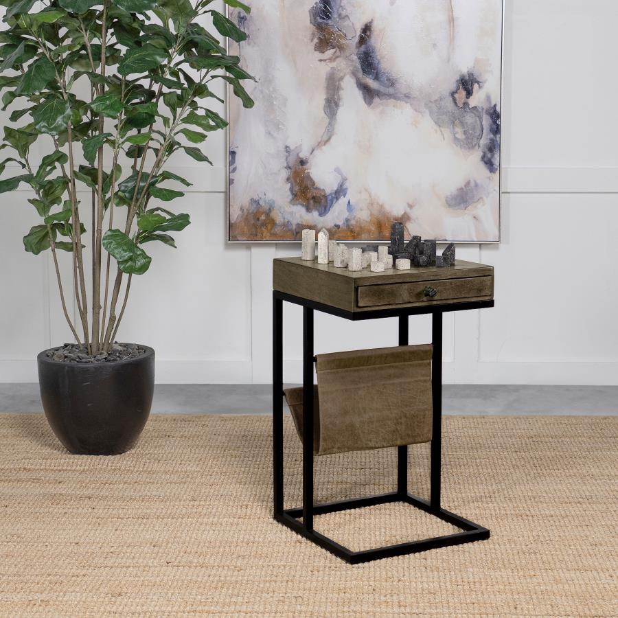 Chessie 1-drawer Side Table With Leatherette Sling Tobacco (image for) Chessie 1-drawer Side Table With Leatherette Sling Tobacco