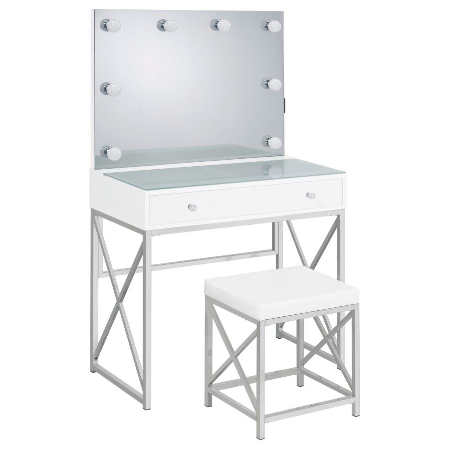 Eliza Vanity Set with Lighting & Stool White and Chrome (image for) Eliza Vanity Set with Lighting & Stool White and Chrome
