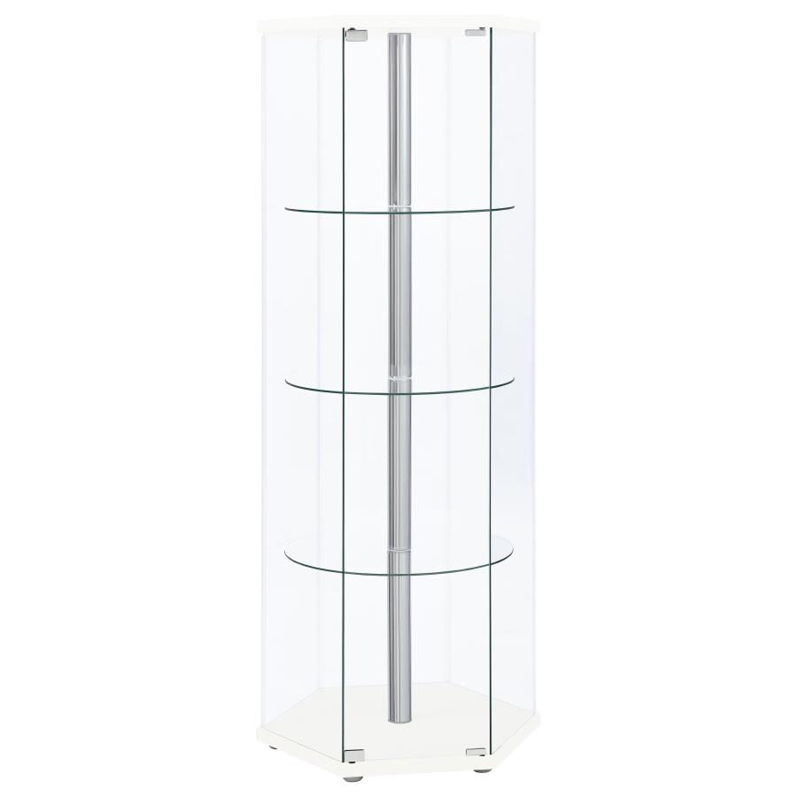 Zahavah 4-shelf Hexagonal Clear Glass Curio Cabinet White (image for) Zahavah 4-shelf Hexagonal Clear Glass Curio Cabinet White