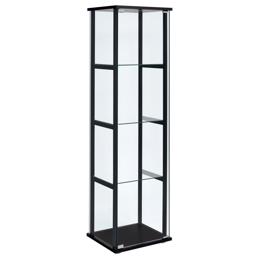 Cyclamen 4-shelf Clear Glass Curio Display Cabinet Black (image for) Cyclamen 4-shelf Clear Glass Curio Display Cabinet Black
