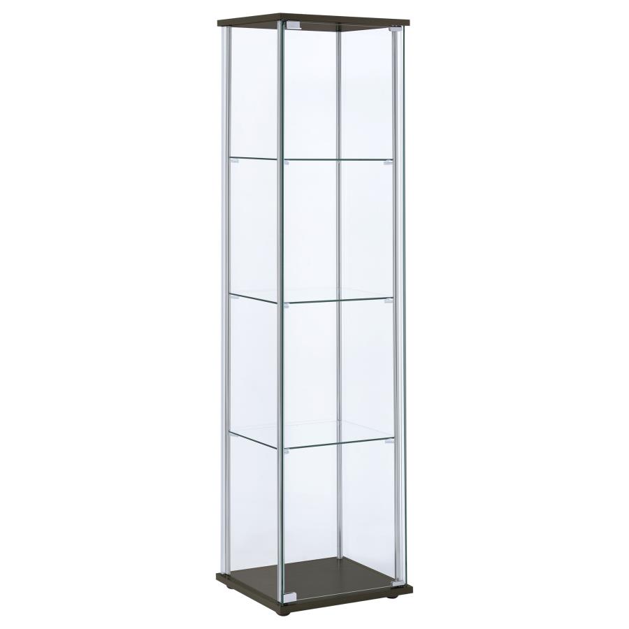 Bellatrix 4-shelf Clear Glass Curio Cabinet Cappuccino (image for) Bellatrix 4-shelf Clear Glass Curio Cabinet Cappuccino