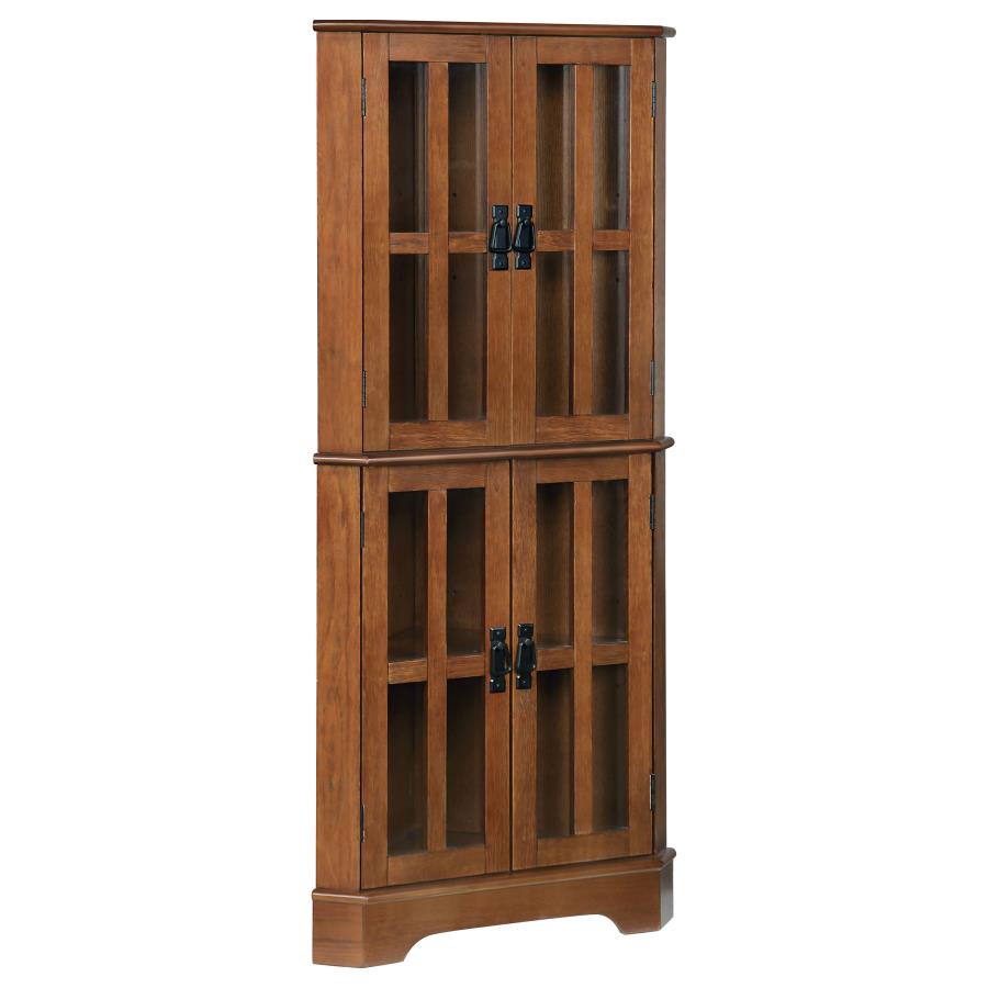 Coreosis 4-door Wood Corner Curio Cabinet Golden Brown (image for) Coreosis 4-door Wood Corner Curio Cabinet Golden Brown