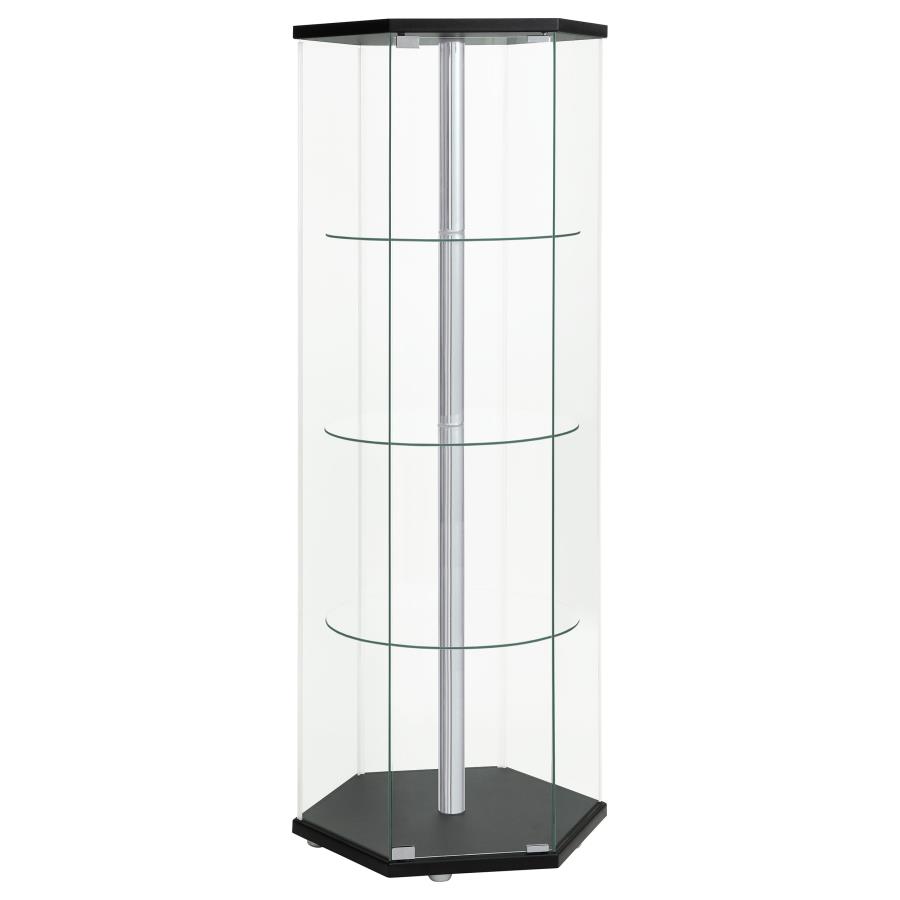 Zahavah 4-shelf Hexagonal Clear Glass Curio Cabinet Black (image for) Zahavah 4-shelf Hexagonal Clear Glass Curio Cabinet Black