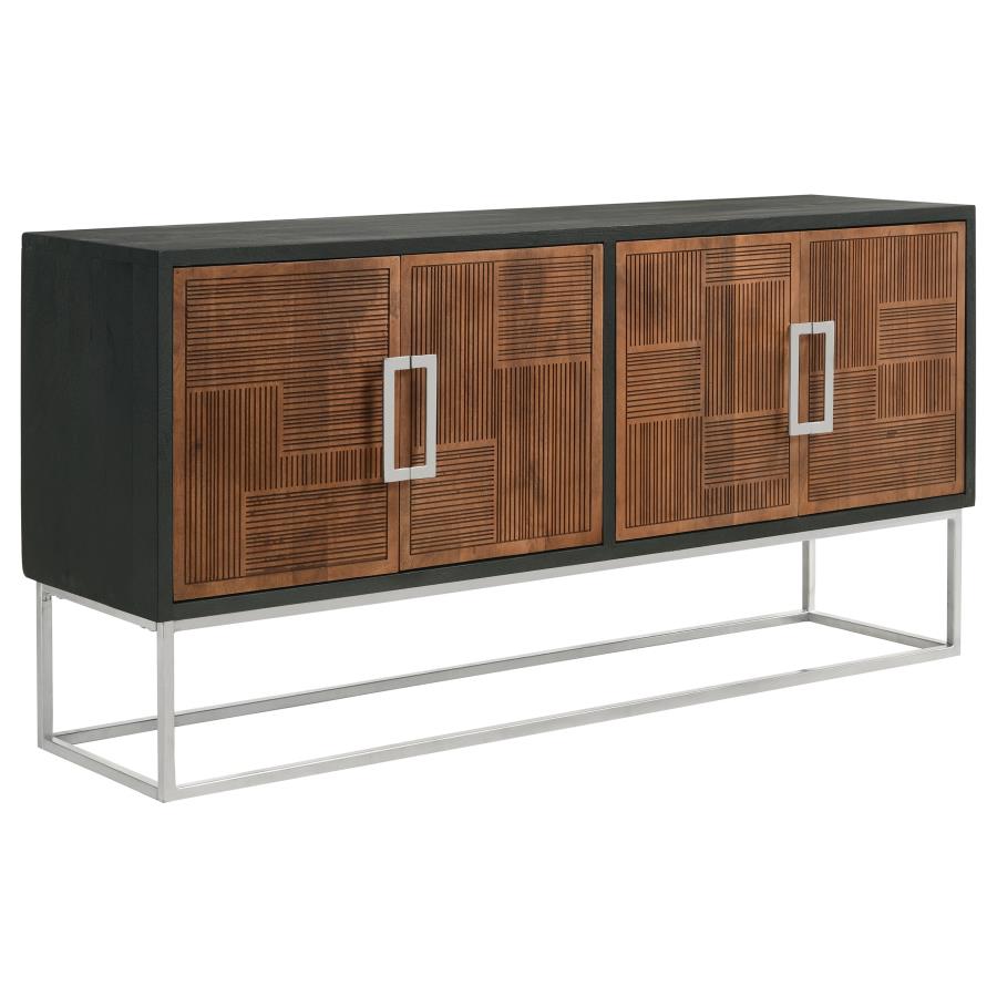Borman 4-door Wood Accent Cabinet Walnut and Black (image for) Borman 4-door Wood Accent Cabinet Walnut and Black