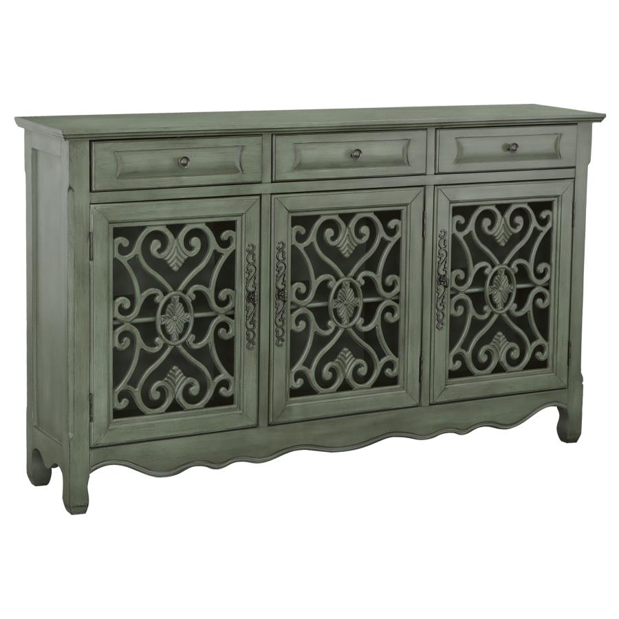 Madeline 3-drawer Scrollwork Accent Cabinet Antique Green (image for) Madeline 3-drawer Scrollwork Accent Cabinet Antique Green